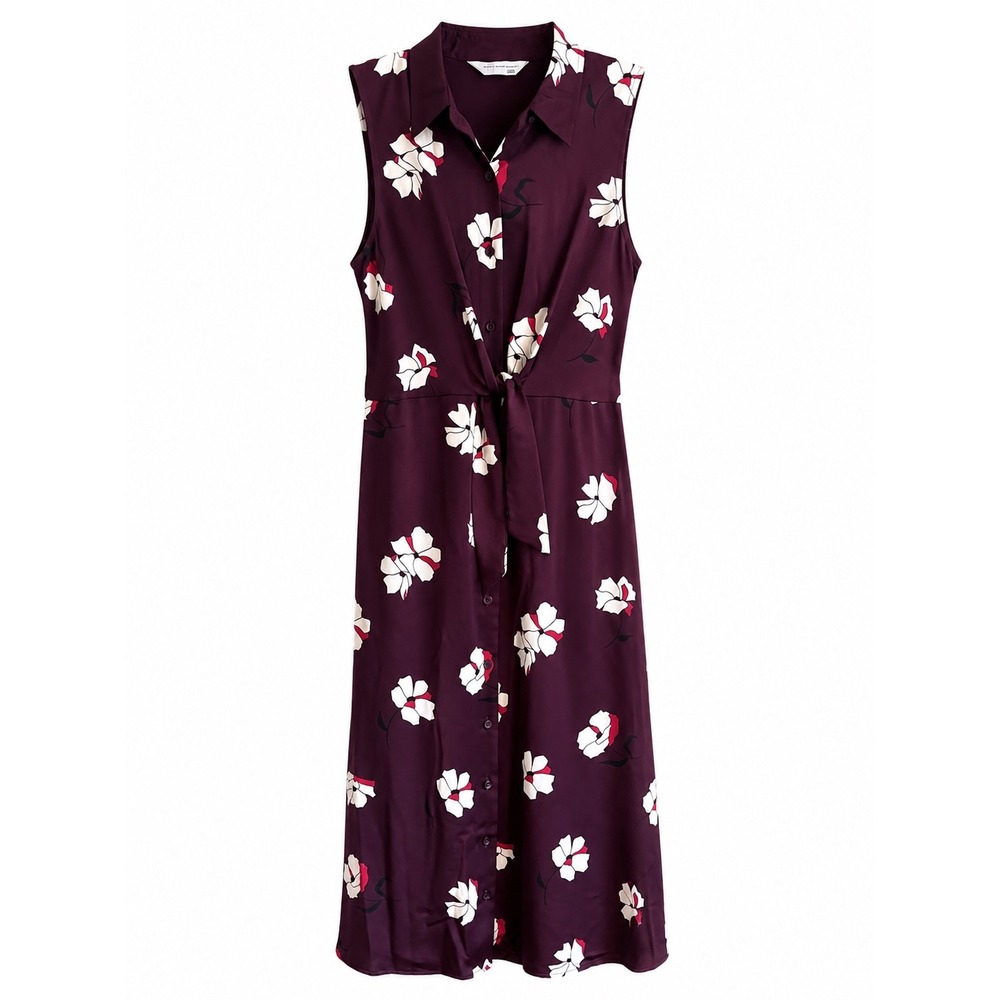 NWT Nine West Shirt Dress Large Burgundy Floral Midi Workwear MSRP $50